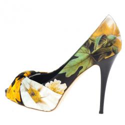 Pre Owned Giuseppe Zanotti Floral Silk Peep Toe Pumps Size 39