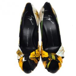 Pre Owned Giuseppe Zanotti Floral Silk Peep Toe Pumps Size 39