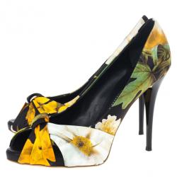 Pre Owned Giuseppe Zanotti Floral Silk Peep Toe Pumps Size 39