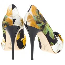 Pre Owned Giuseppe Zanotti Floral Silk Peep Toe Pumps Size 39