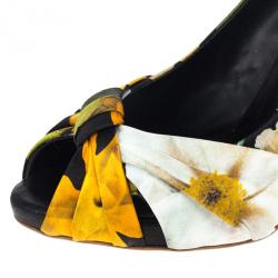 Pre Owned Giuseppe Zanotti Floral Silk Peep Toe Pumps Size 39