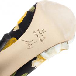 Pre Owned Giuseppe Zanotti Floral Silk Peep Toe Pumps Size 39