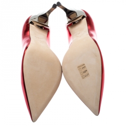 Pre Owned حذاء كعب عالي جوسيبي زانوتي مقدمة مدببة بولت G جلد أحمر ميتالك مقاس 38