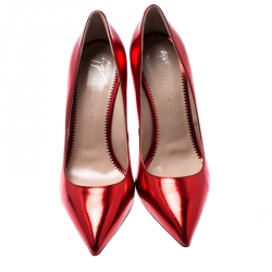 Pre Owned حذاء كعب عالي جوسيبي زانوتي مقدمة مدببة بولت G جلد أحمر ميتالك مقاس 38