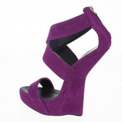 Pre Owned Giuseppe Zanotti Purple Suede Hi Wedge 'Alien' Sandals Size 36