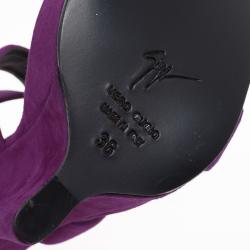 Pre Owned Giuseppe Zanotti Purple Suede Hi Wedge 'Alien' Sandals Size 36