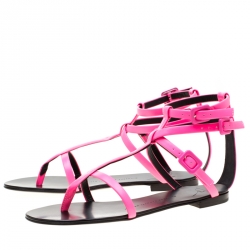 Pre Owned صندل جوسيبي زانوتي جلد بني نيون بحزام للكاحل مقاس 38