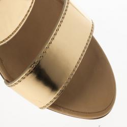 Pre Owned Giuseppe Zanotti Gold Leather Buckle Slides Size 37