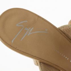 Pre Owned Giuseppe Zanotti Gold Leather Buckle Slides Size 37