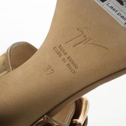 Pre Owned Giuseppe Zanotti Gold Leather Buckle Slides Size 37