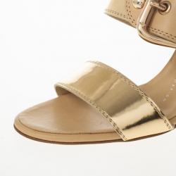 Pre Owned Giuseppe Zanotti Gold Leather Buckle Slides Size 37