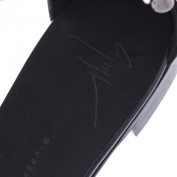 Pre Owned Giuseppe Zanotti Black Satin Embellished Strappy Flat Sandals Size 39
