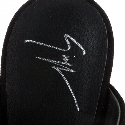 Pre Owned Giuseppe Zanotti Black Suede Taline Fringe Wedge Sandals Size 40