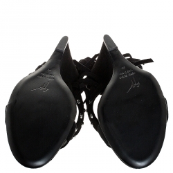 Pre Owned Giuseppe Zanotti Black Suede Taline Fringe Wedge Sandals Size 40