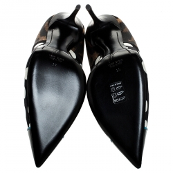 Pre Owned Giuseppe Zanotti Multicolor Leopard/Polka Dots Satin and Patent Leather Yvette Pointed Toe Pumps 38