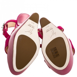 مملوكة مسبقًا Giuseppe Zanotti Magenta Suede T Strap Sculpted Wedge Sandals Size 38.5