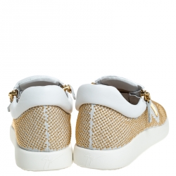 Pre Owned Giuseppe Zanotti White Leather Gold Studded Platform Slip On Sneakers Size 41