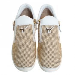 Pre Owned Giuseppe Zanotti White Leather Gold Studded Platform Slip On Sneakers Size 41