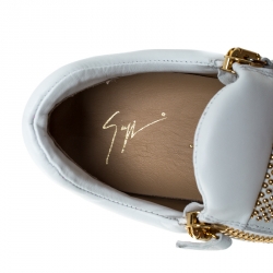 Pre Owned Giuseppe Zanotti White Leather Gold Studded Platform Slip On Sneakers Size 41