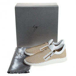 Pre Owned Giuseppe Zanotti White Leather Gold Studded Platform Slip On Sneakers Size 41