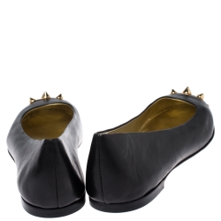 Pre Owned Giuseppe Zanotti Black Leather Malika Spiked Cap Toe Ballet Flats Size 40