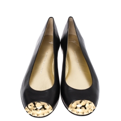 Pre Owned Giuseppe Zanotti Black Leather Malika Spiked Cap Toe Ballet Flats Size 40