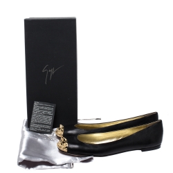 Pre Owned Giuseppe Zanotti Black Leather Malika Spiked Cap Toe Ballet Flats Size 40