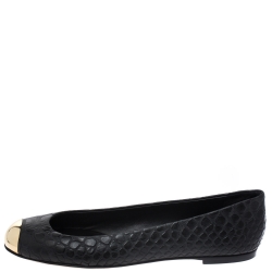 Pre Owned Giuseppe Zanotti Black Python Embossed Leather Malika Ballet Flats Size 38