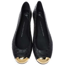 Pre Owned Giuseppe Zanotti Black Python Embossed Leather Malika Ballet Flats Size 38