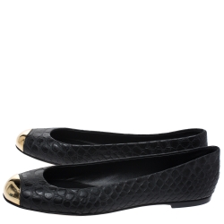 Pre Owned Giuseppe Zanotti Black Python Embossed Leather Malika Ballet Flats Size 38
