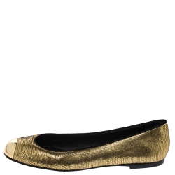 Pre Owned Giuseppe Zanotti Gold Foil Leather Malika Cap Toe Ballet Flats Size 38