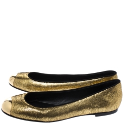 Pre Owned Giuseppe Zanotti Gold Foil Leather Malika Cap Toe Ballet Flats Size 38