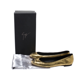 Pre Owned Giuseppe Zanotti Gold Foil Leather Malika Cap Toe Ballet Flats Size 38