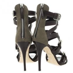 Pre Owned Giuseppe Zanotti Brown Strappy Leather Buckle Zip Sandals Size 39