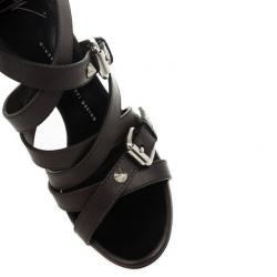 Pre Owned Giuseppe Zanotti Brown Strappy Leather Buckle Zip Sandals Size 39