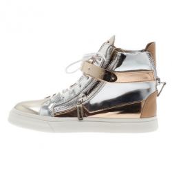 Pre Owned Giuseppe Zanotti Metallic Leather High Top Sneakers Size 37.5