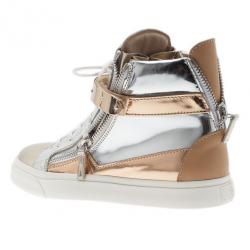Pre Owned Giuseppe Zanotti Metallic Leather High Top Sneakers Size 37.5