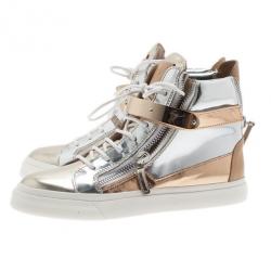 Pre Owned Giuseppe Zanotti Metallic Leather High Top Sneakers Size 37.5