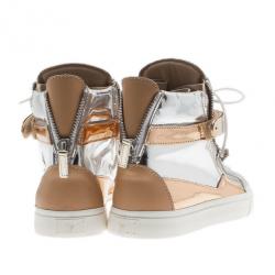 Pre Owned Giuseppe Zanotti Metallic Leather High Top Sneakers Size 37.5