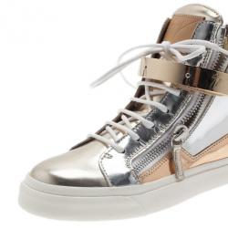 Pre Owned Giuseppe Zanotti Metallic Leather High Top Sneakers Size 37.5