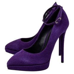 Pre Owned Giuseppe Zanotti Purple Suede Ankle Strap Pumps Size 39