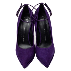 Pre Owned Giuseppe Zanotti Purple Suede Ankle Strap Pumps Size 39