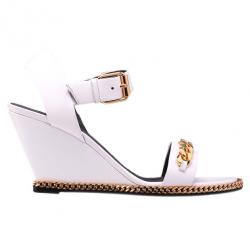 Pre Owned Giuseppe Zanotti White Leather Coline Chain Detail Wedge Sandals Size 38