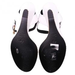Pre Owned Giuseppe Zanotti White Leather Coline Chain Detail Wedge Sandals Size 38