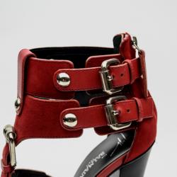 Pre Owned Giuseppe Zanotti For Pierre Balmain Red Suede Buckle Strappy Sandals Size 36