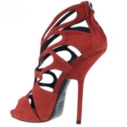 Pre Owned Giuseppe Zanotti Red Suede Butterfly Cutout Sandals Size 40
