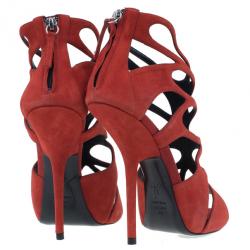 Pre Owned Giuseppe Zanotti Red Suede Butterfly Cutout Sandals Size 40