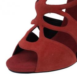 Pre Owned Giuseppe Zanotti Red Suede Butterfly Cutout Sandals Size 40