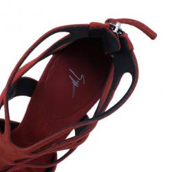 Pre Owned Giuseppe Zanotti Red Suede Butterfly Cutout Sandals Size 40