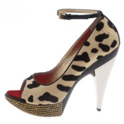 Pre Owned Giuseppe Zanotti Pony Hair Ankle Strap Pumps Size 37